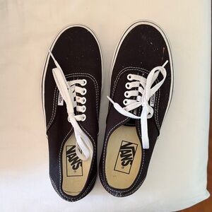 Vans Black Canvas Low-Top Sneakers with White Laces (bleach splatters on top)